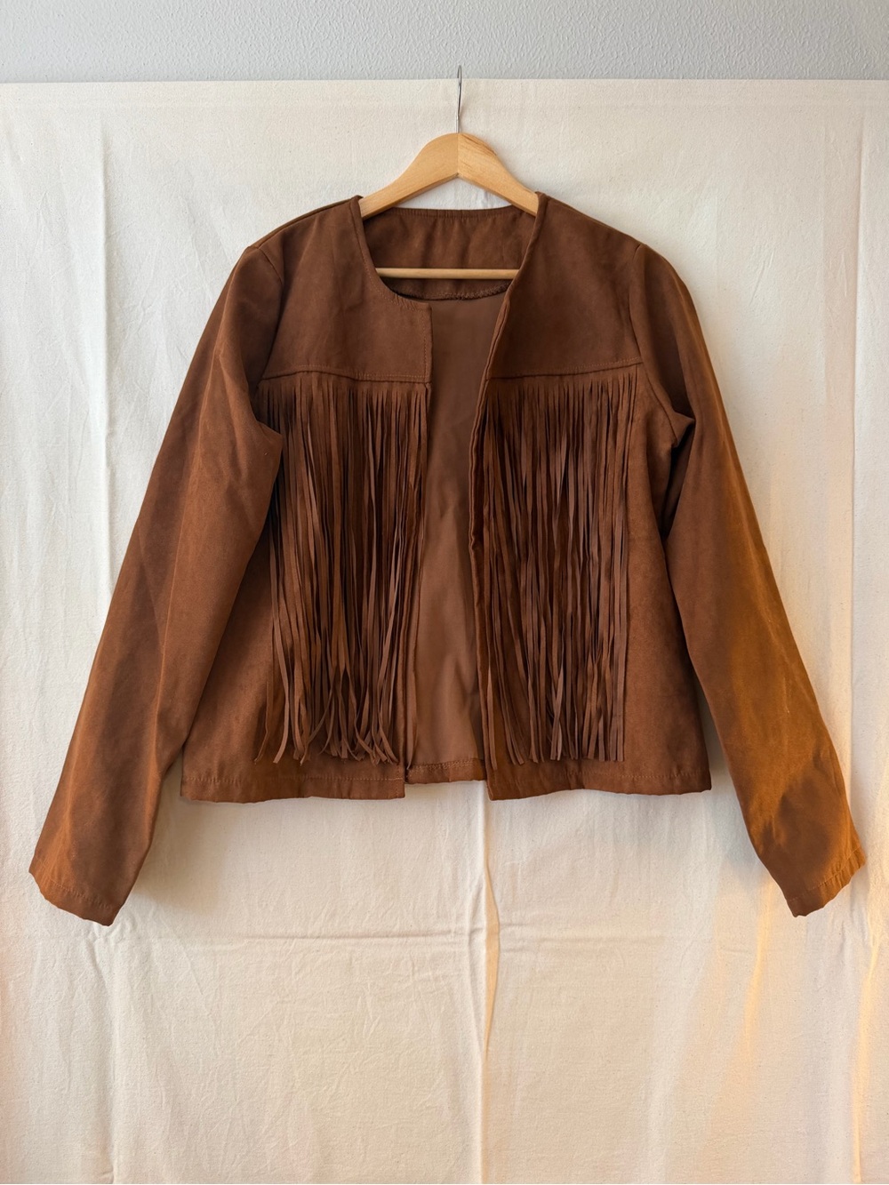 Faux Suede Fringe Jacket - Brown